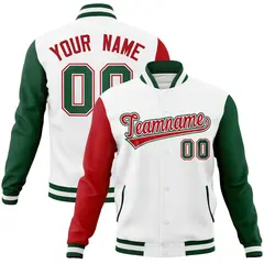 White Red-White Raglan Sleeves Full-Snap Varsity Letterman Jacket 1