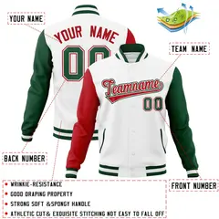 White Red-White Raglan Sleeves Full-Snap Varsity Letterman Jacket 4