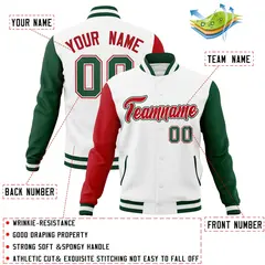 White Red-White Raglan Sleeves Full-Snap Varsity Letterman Jacket 4