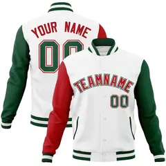 White Red-White Raglan Sleeves Full-Snap Varsity Letterman Jacket 1