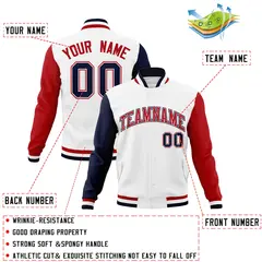 White Red-White Raglan Sleeves Full-Snap Varsity Letterman Jacket 4