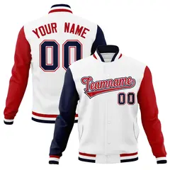 White Red-White Raglan Sleeves Full-Snap Varsity Letterman Jacket 1