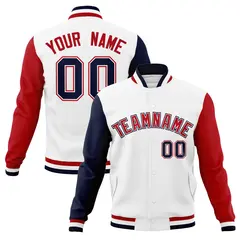 White Red-White Raglan Sleeves Full-Snap Varsity Letterman Jacket 1