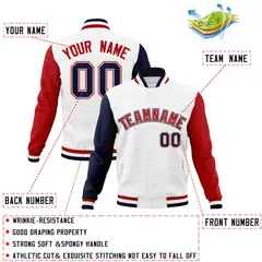 White Red-White Raglan Sleeves Full-Snap Varsity Letterman Jacket 4