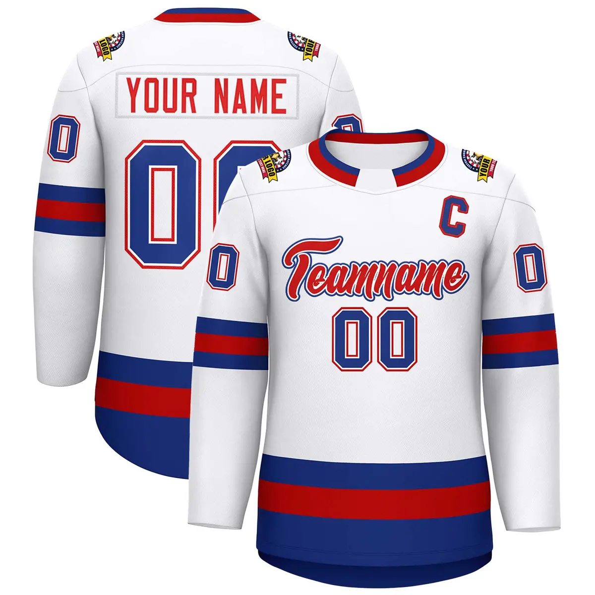 White Red White-Royal Classic Hockey Jersey