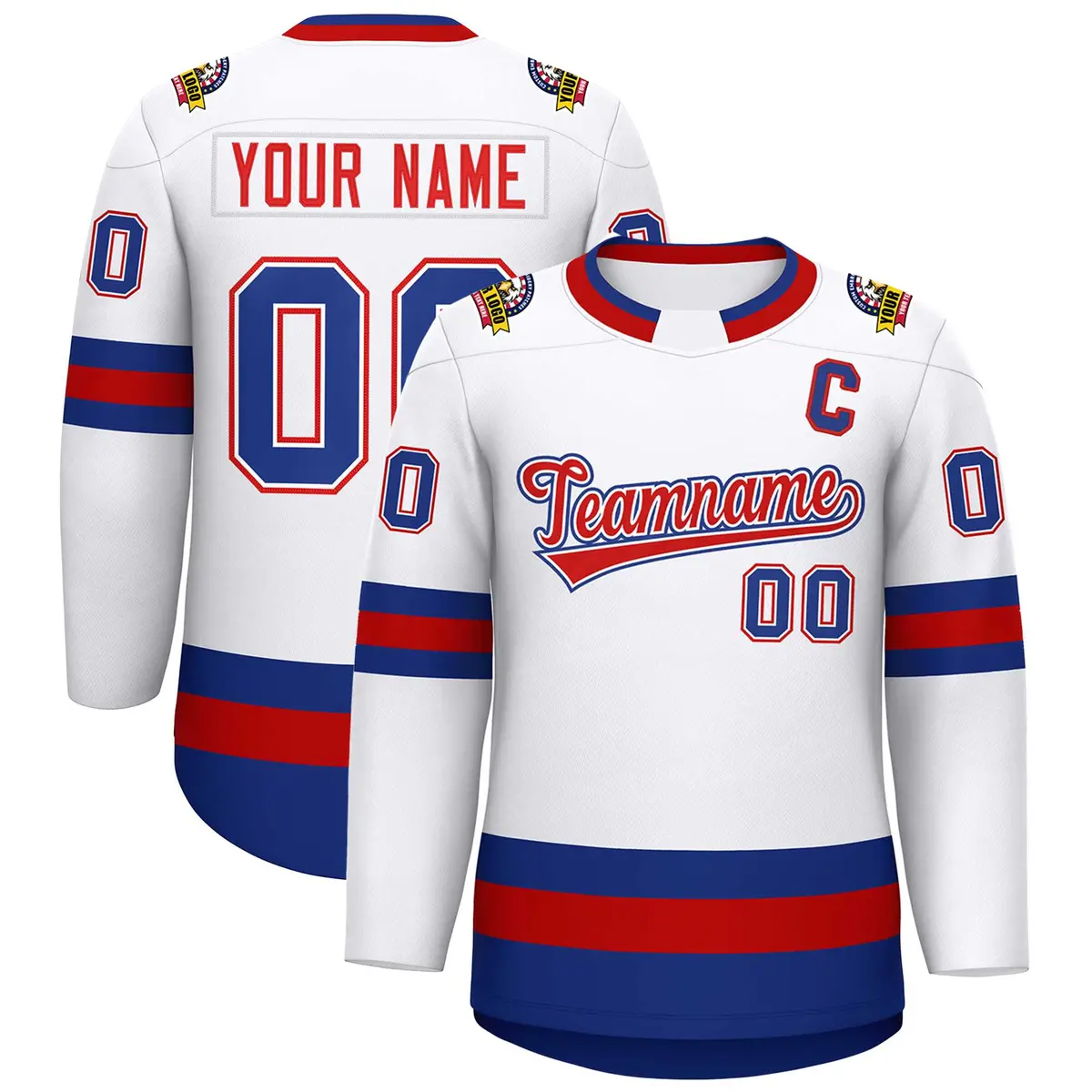 White Red White-Royal Classic Hockey Jersey