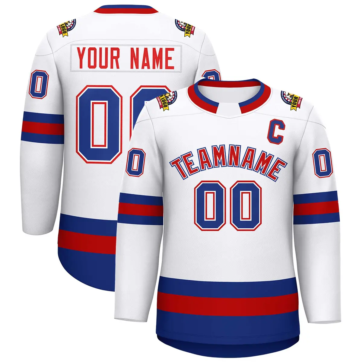 White Red White-Royal Classic Hockey Jersey