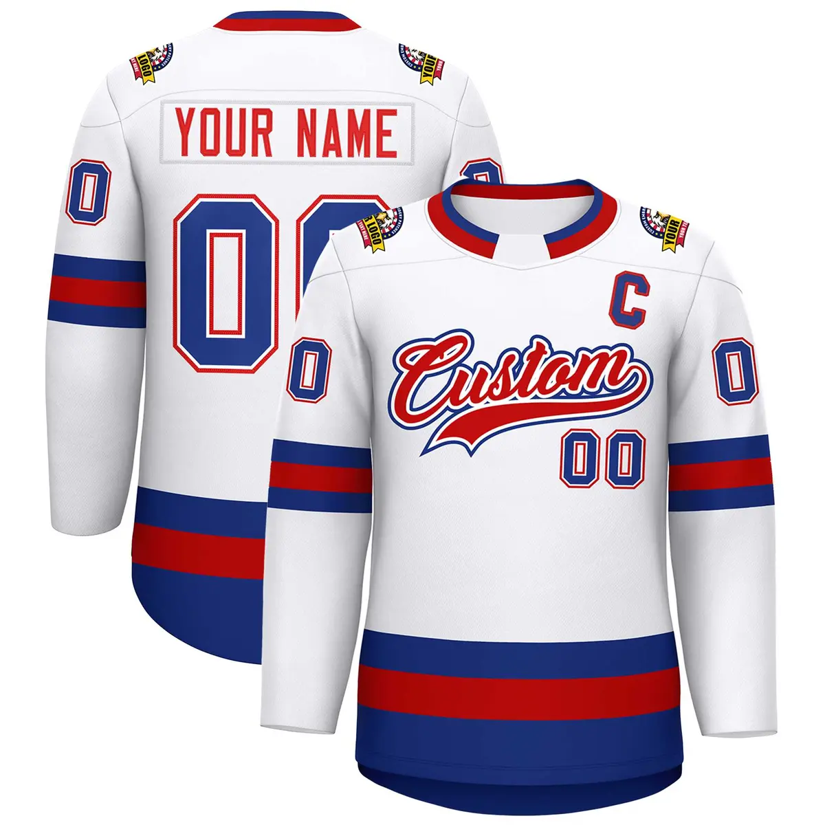 White Red White-Royal Classic Hockey Jersey