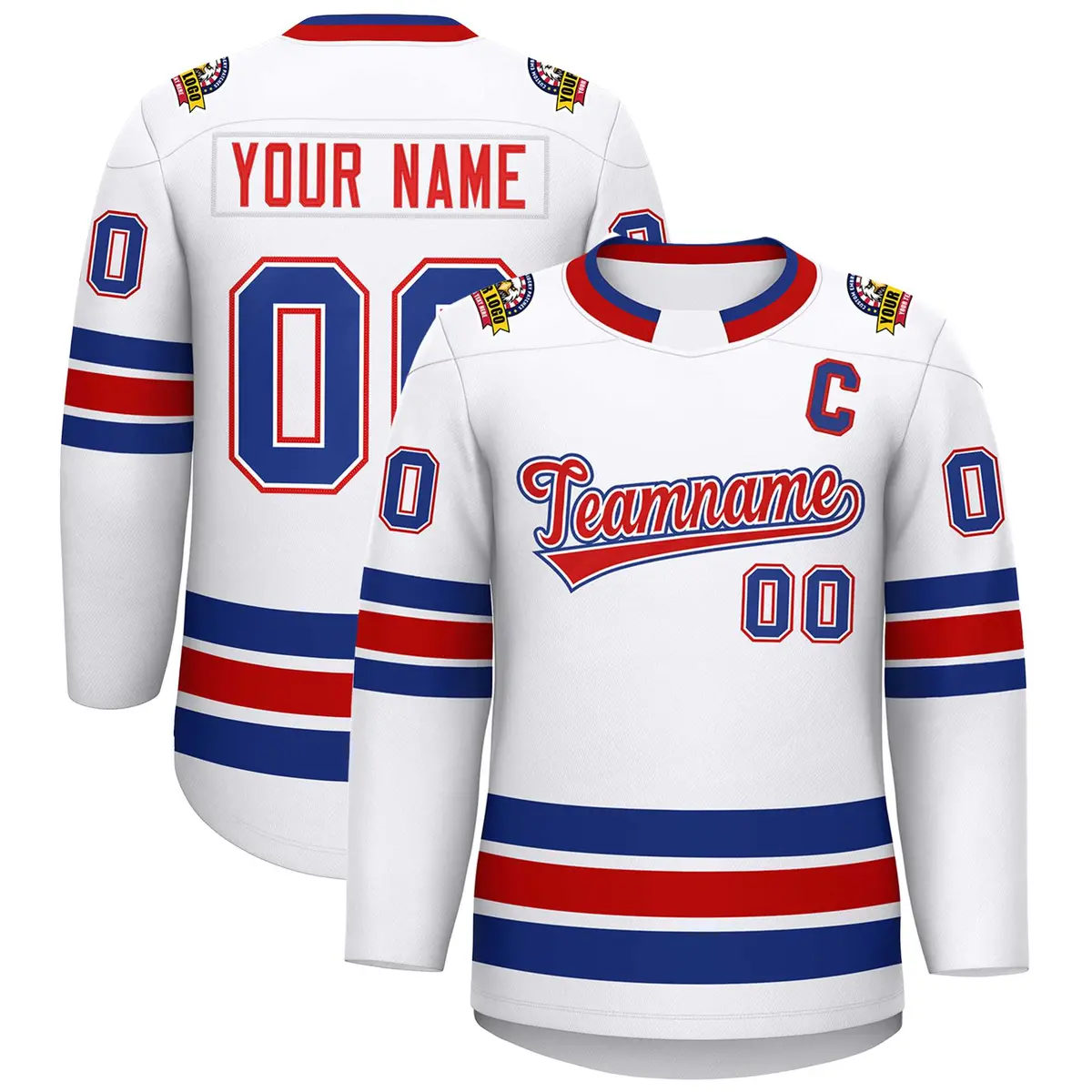 White Red White-Royal Classic Hockey Jersey