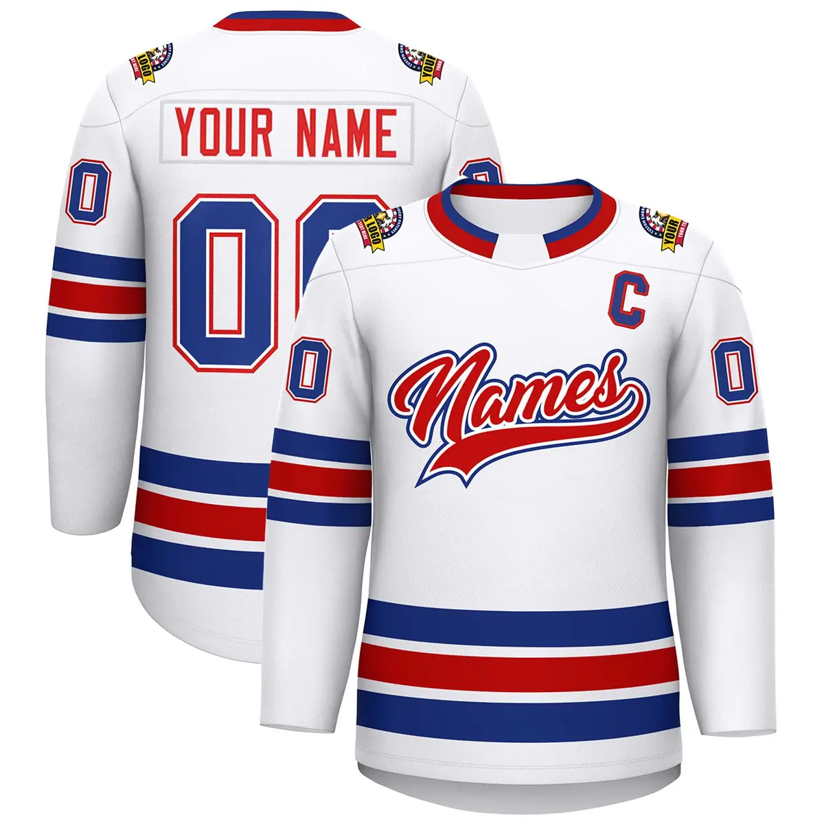 White Red White-Royal Classic Hockey Jersey
