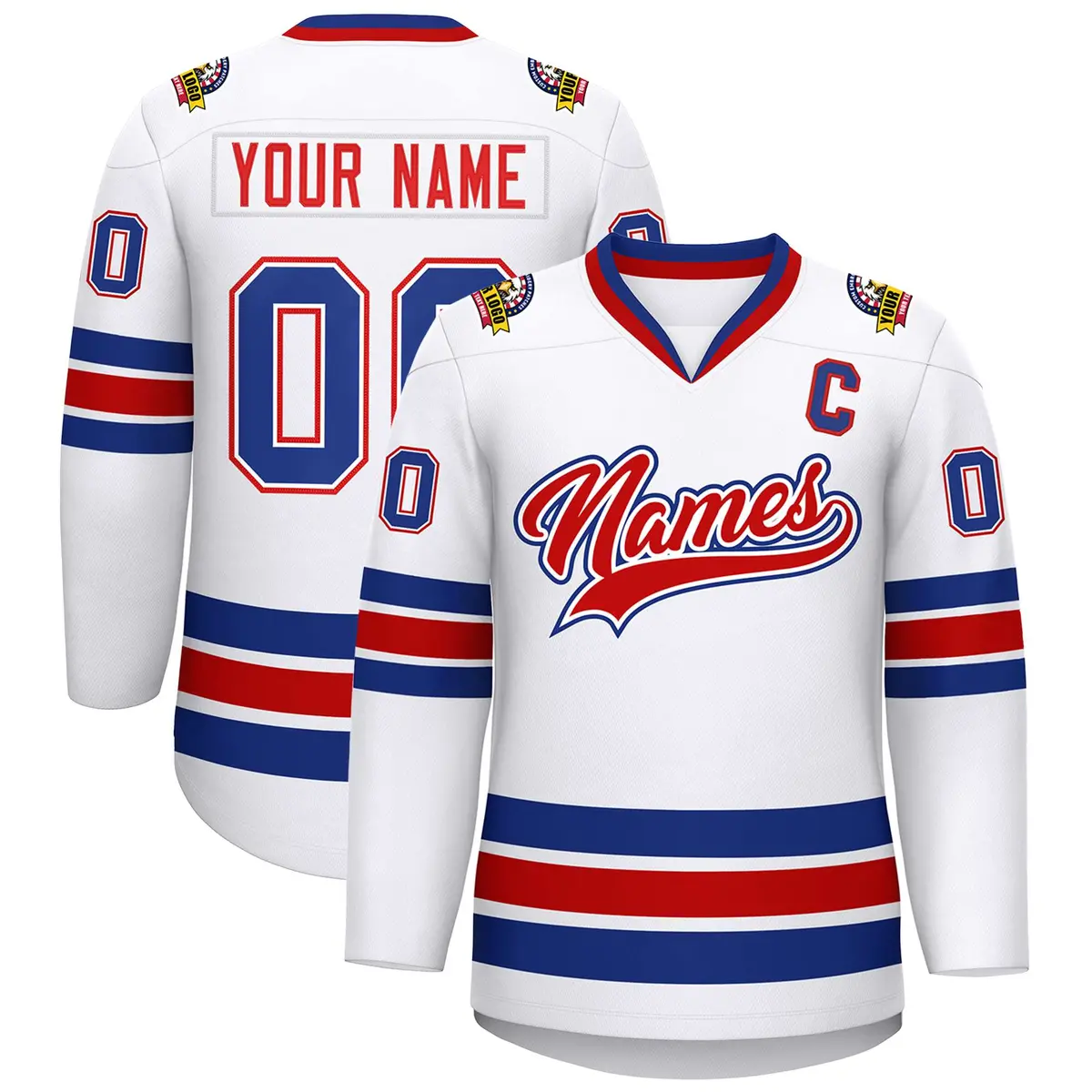 White Red White-Royal Classic Hockey Jersey