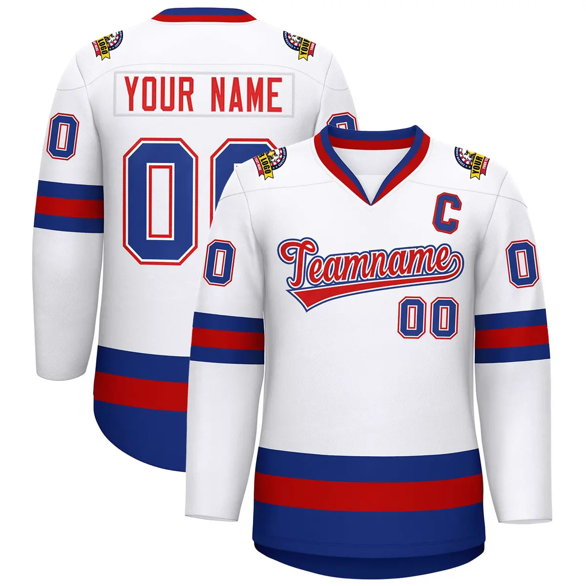 White Red White-Royal Classic Hockey Jersey