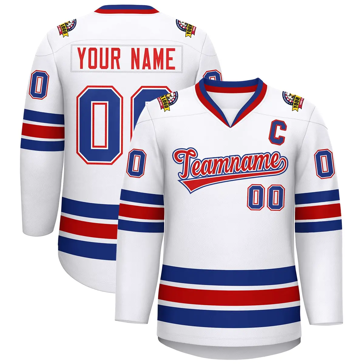 White Red White-Royal Classic Hockey Jersey