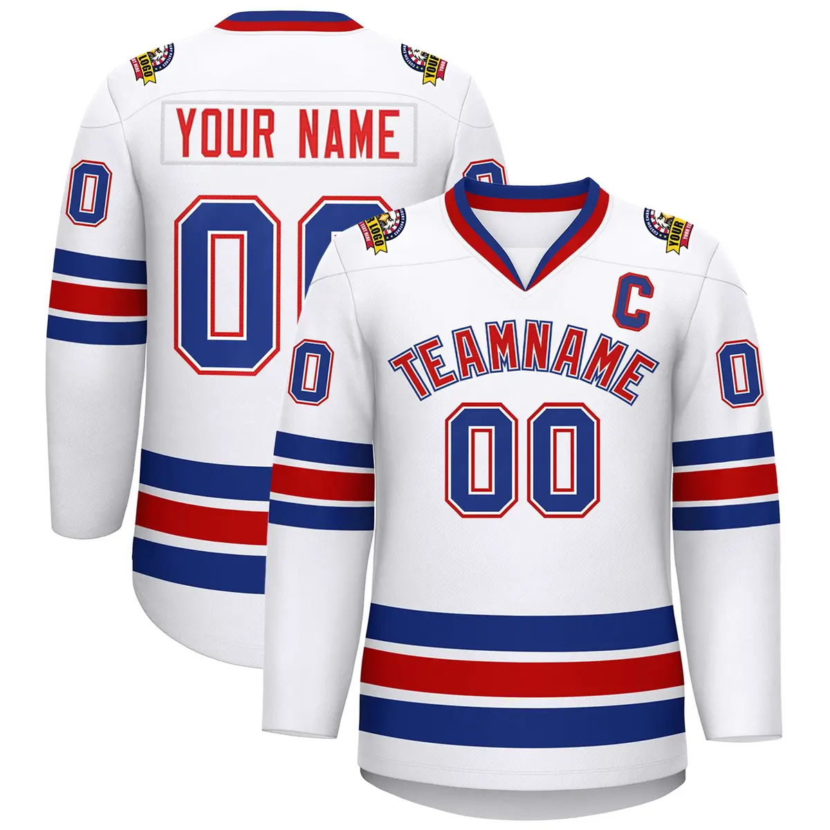 White Red White-Royal Classic Hockey Jersey
