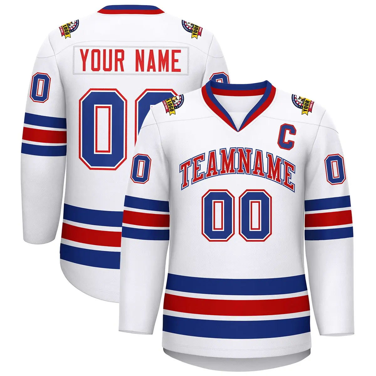 White Red White-Royal Classic Hockey Jersey