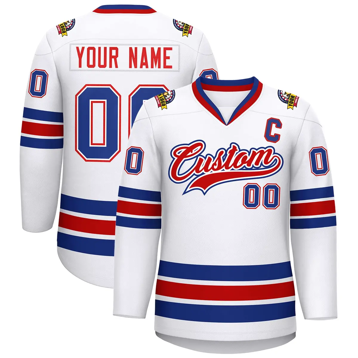 White Red White-Royal Classic Hockey Jersey