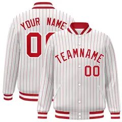 White Red-White Stripe Letterman Bomber Varsity Jacket 1