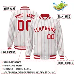 White Red-White Stripe Letterman Bomber Varsity Jacket 2