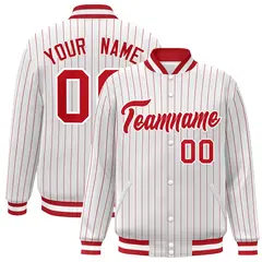 White Red-White Stripe Letterman Bomber Varsity Jacket