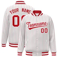 White Red-White Stripe Letterman Bomber Varsity Jacket