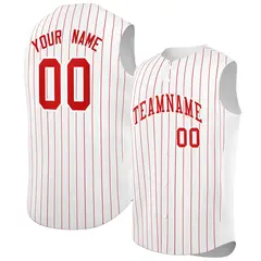 White Red-White Striped Sleeveless Fashion Baseball Jersey
