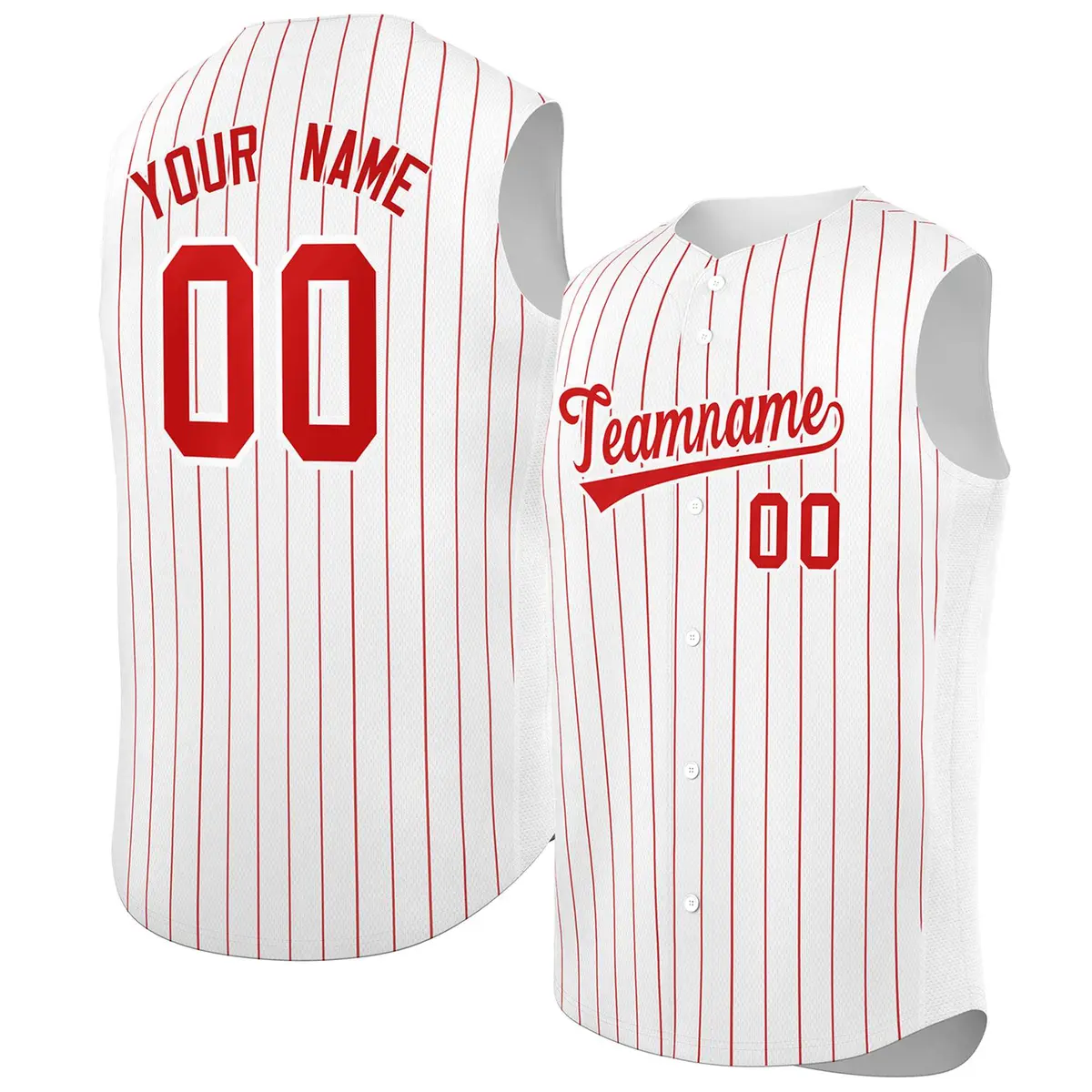 White Red-White Striped Sleeveless Fashion Baseball Jersey