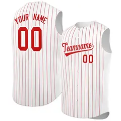 White Red-White Striped Sleeveless Fashion Baseball Jersey