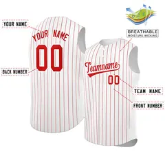 White Red-White Striped Sleeveless Fashion Baseball Jersey 2