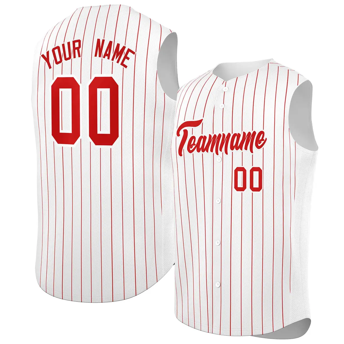 White Red-White Striped Sleeveless Fashion Baseball Jersey