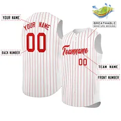 White Red-White Striped Sleeveless Fashion Baseball Jersey 2