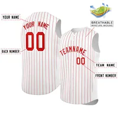 White Red-White Striped Sleeveless Fashion Baseball Jersey 2