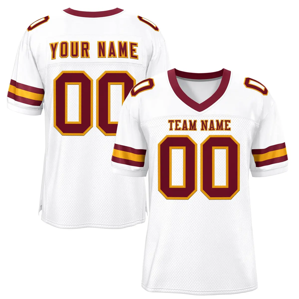 White Red-Yellow Mesh Football Jersey