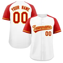 White Red-Yellow Raglan Sleeves Authentic Baseball Jersey