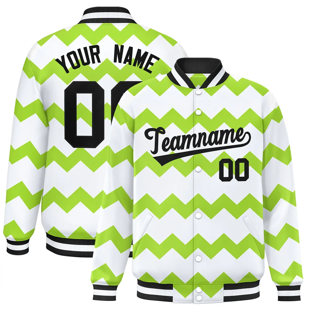 White Ripple Color Block Full-Snap Varsity Letterman Jacket