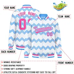 White Ripple Color Block Full-Snap Varsity Letterman Jacket 2
