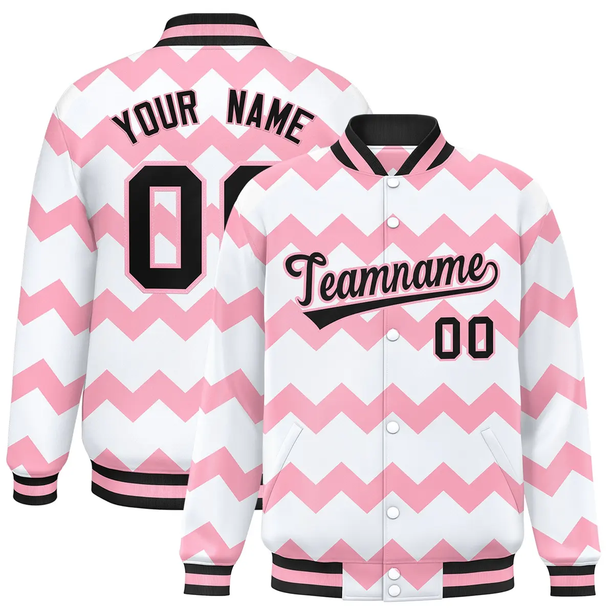White Ripple Color Block Full-Snap Varsity Letterman Jacket
