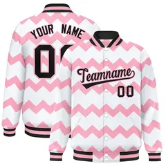 White Ripple Color Block Full-Snap Varsity Letterman Jacket