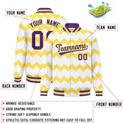 White Ripple Color Block Full-Snap Varsity Letterman Jacket 2