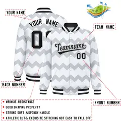 White Ripple Color Block Full-Snap Varsity Letterman Jacket 2