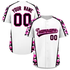 White Rose Red Side Camo Baseball Jersey