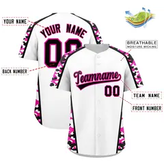 White Rose Red Side Camo Baseball Jersey 2