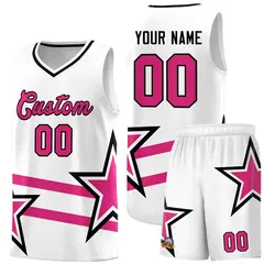 White Rose Red Star Pattern Double Lines Basketball Kits 1