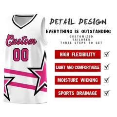 White Rose Red Star Pattern Double Lines Basketball Kits 2