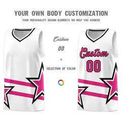 White Rose Red Star Pattern Double Lines Basketball Kits 3