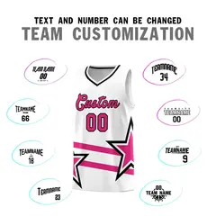 White Rose Red Star Pattern Double Lines Basketball Kits 4