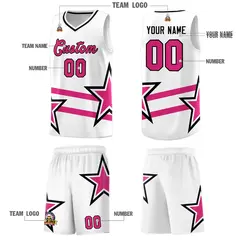 White Rose Red Star Pattern Double Lines Basketball Kits 5
