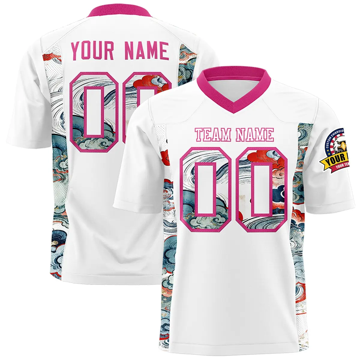 White Rose Red Ukiyo-e Auspicious Clouds Graffiti Football Jersey