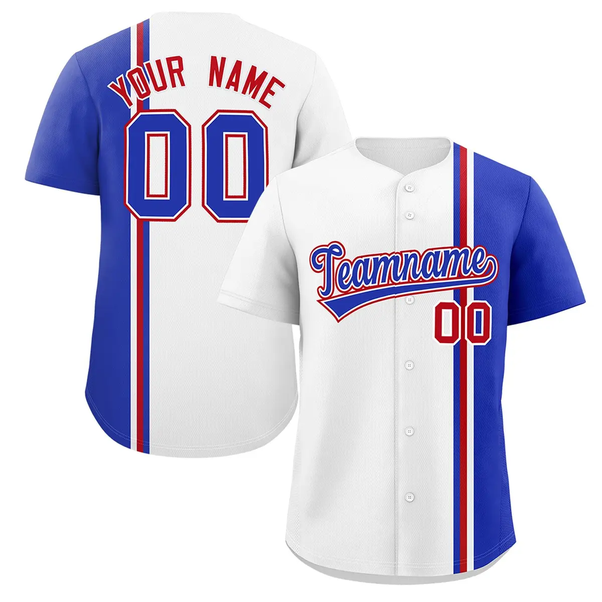 White Roya-Red Color Block Authentic Baseball Jersey