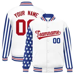 White Royal American Flag Full-Snap Raglan Letterman Jacket