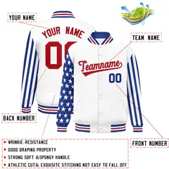 White Royal American Flag Full-Snap Raglan Letterman Jacket 2